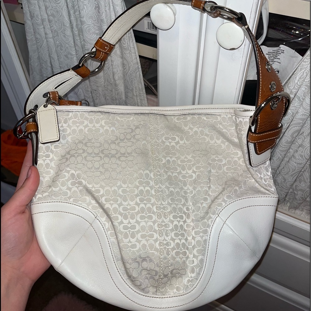 Cream/white mini coach bag